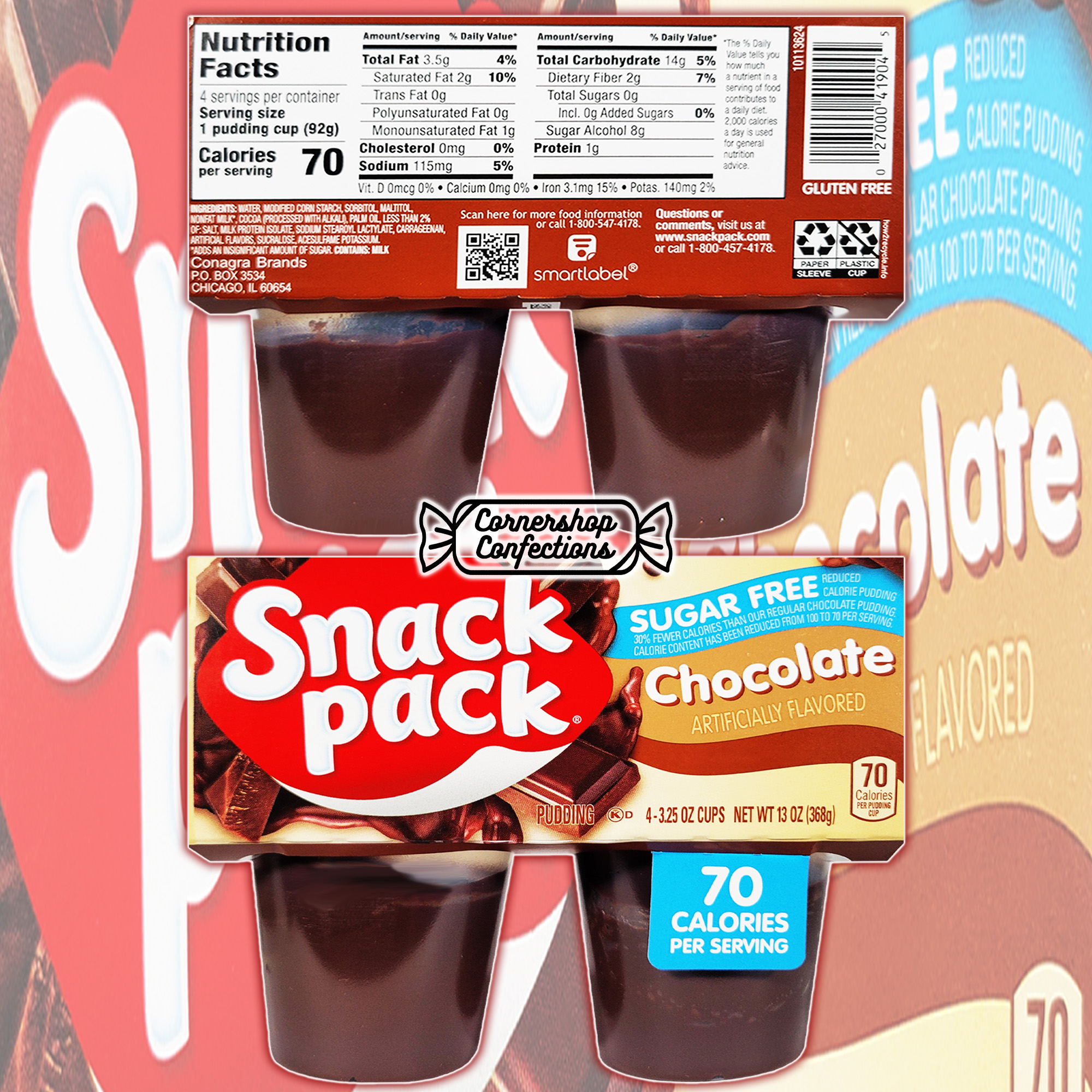 Snack Pack Sugar Free Chocolate Pudding 24 Cup Bundle - 6 Packs